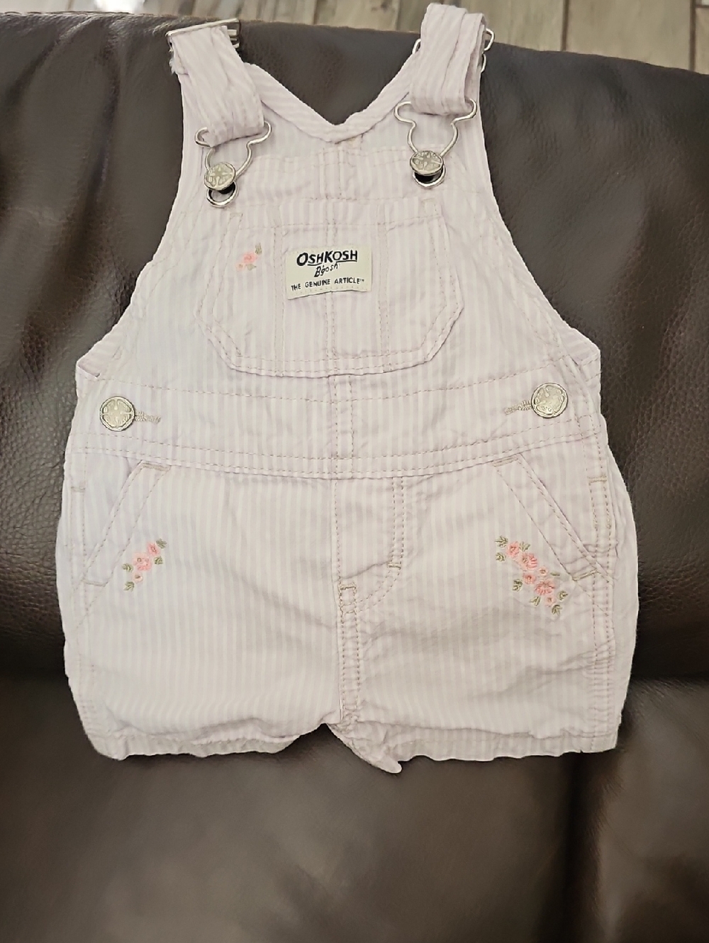 OshKosh B'gosh Light Pink Pinstripe Floral Embroidered Overalls